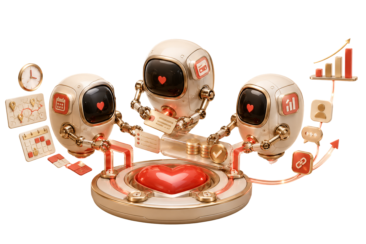 Love's AI teammates handling scheduling, routing, billing, and growth around the Love CRM core